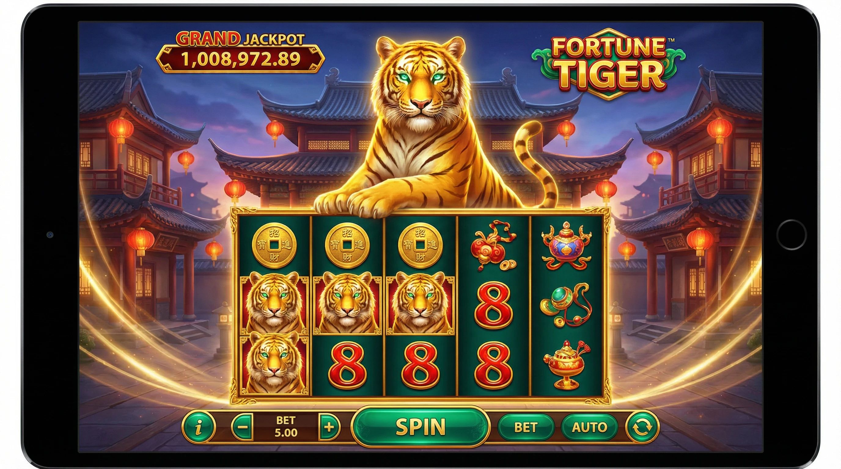 Fortune Tiger tragamonedas con tigre dorado y jackpot en Betcris Apuestas
